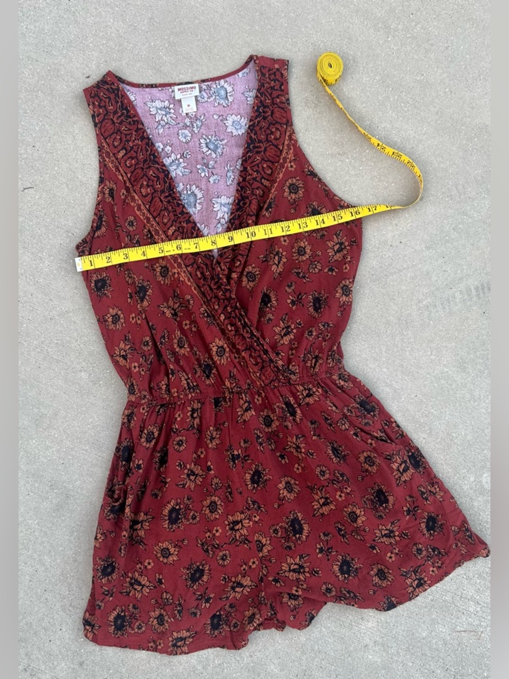 Mossimo Boho Rust Sunflower Floral Print Romper Medium Pockets Whimsy Fairycore - Picture 6 of 15